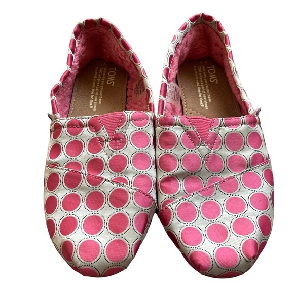 Toms Pink Polka Dot Fleece Lined Slip on Flat Shoes Youth Girls Size 3 EUC - Picture 2 of 7